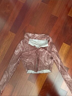 12th Tribe Brown Marble-Print Zip Crop Jacket